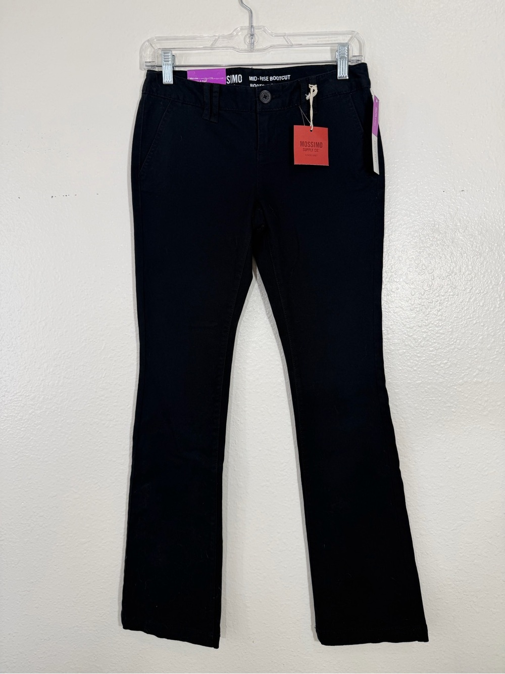 NWT Mossimo Supply Mid Rise Bootcut fitted hip black denim pants size 00